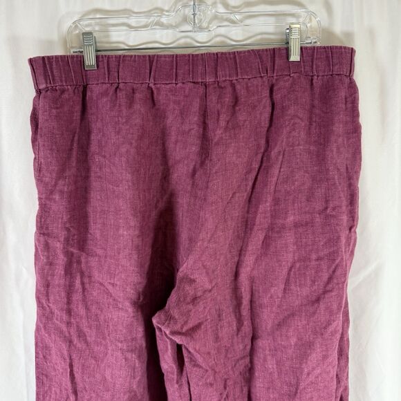 Eileen Fisher Organic Linen Pants Women's Large Purple Pull On Pockets Wide Leg - Picture 7 of 8
